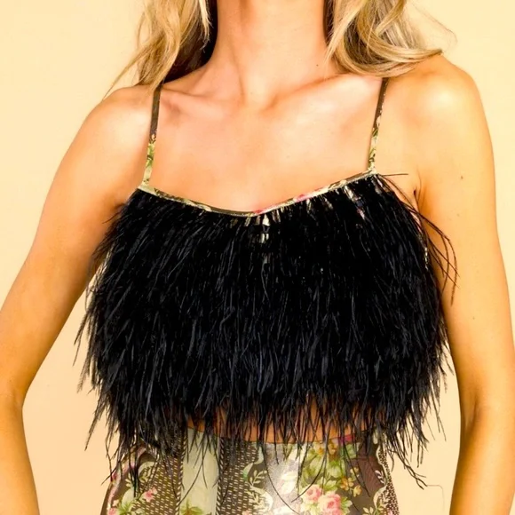 NWT ✨ Loveshackfancy dusty crop camisole top midnight ruby black feathers - Picture 1 of 9